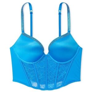 NEW Victoria’s Secret Blue Bombshell Push Up Lace Bustier Corset Bra Size 36C